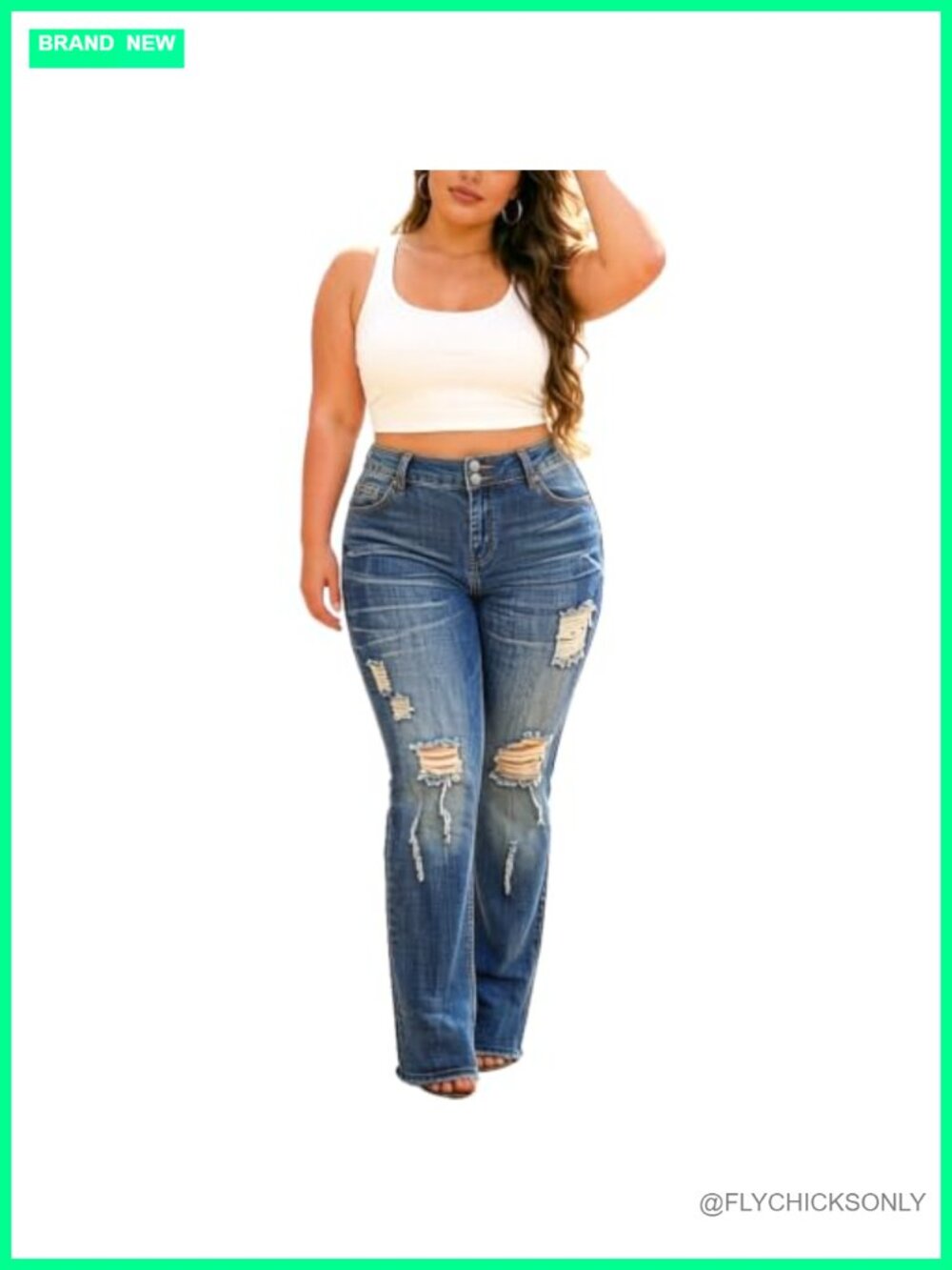 Women's High Waisted Bell Bottom Jeans Flared Ripped Stretchy Bootcut Denim